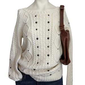 American eagle cable knit white cream sweater